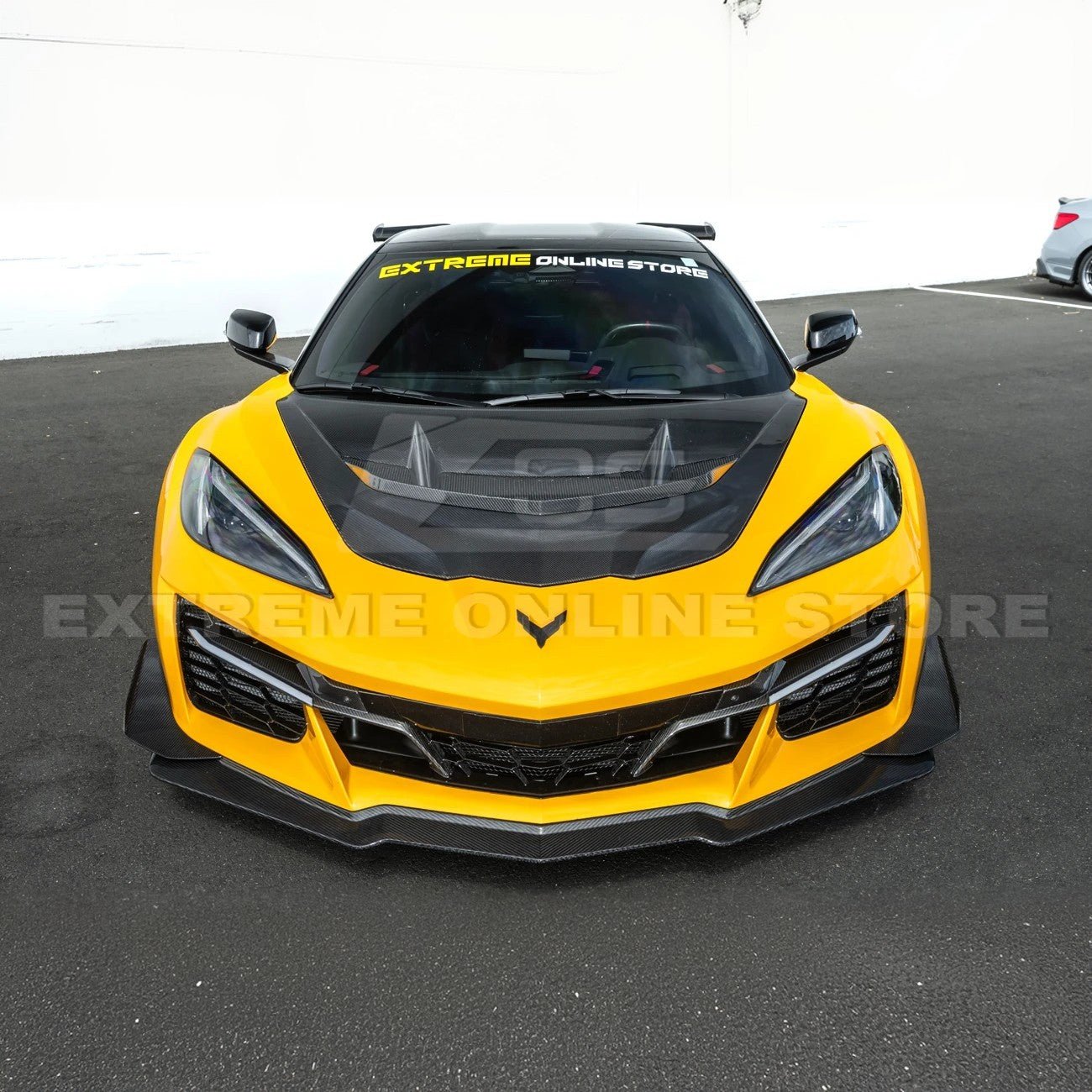 Front radiator mesh grille guard for 2023-Up Corvette C8 E-Ray and Z06 models, featuring factory-style design for improved protection and airflow.