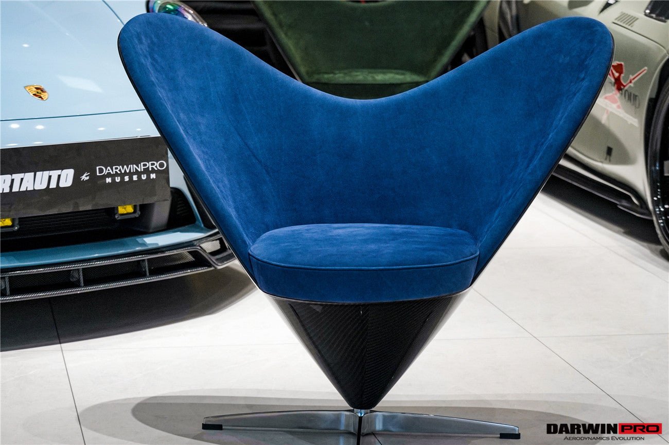 Heart-Shaped Carbon Fiber Marine Blue Suede Lounge Chair
