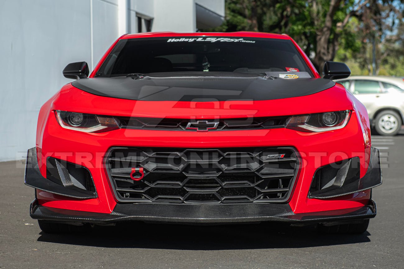 Chevrolet Camaro 6th Gen ZL1 1LE Style Dry Carbon Fiber Front Air Duct Bezels Canard Dive Planes 2017-2024