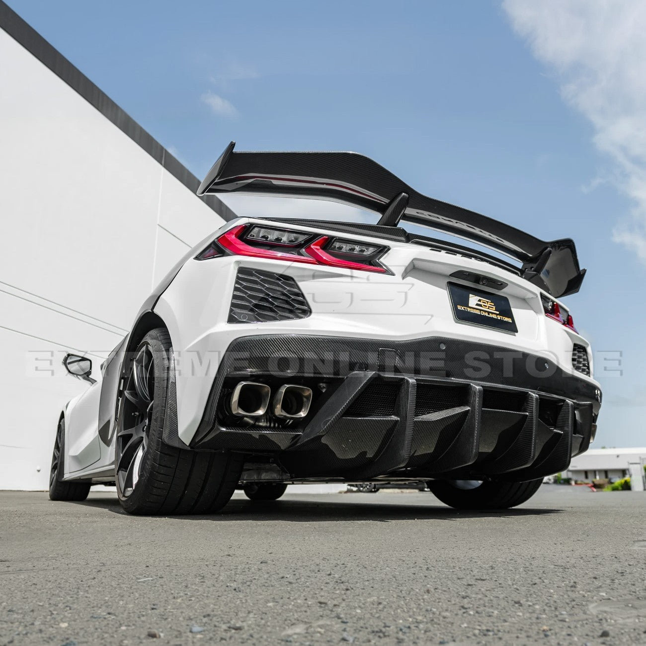 Chevrolet Corvette C8 Dry Carbon Fiber Quad Exit Rear Bumper Diffuser 2020-Up