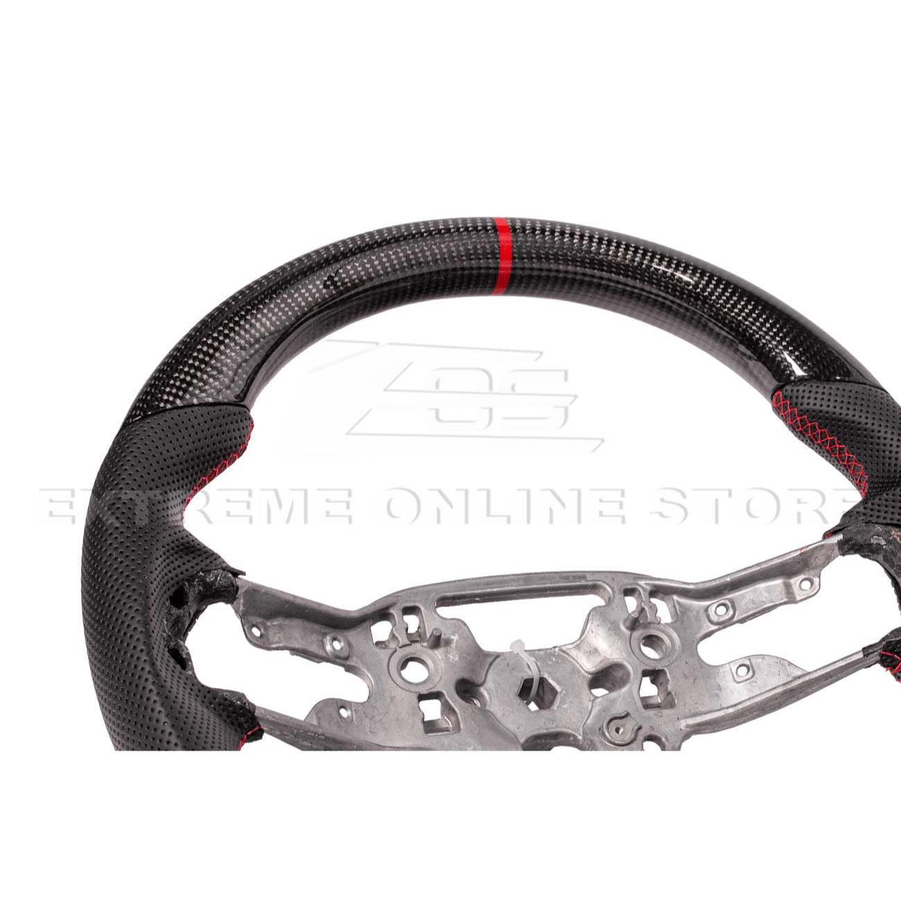 Ford Mustang S650 Carbon Fiber Steering Wheel Perforated Leather Red Stripe 2024-Up