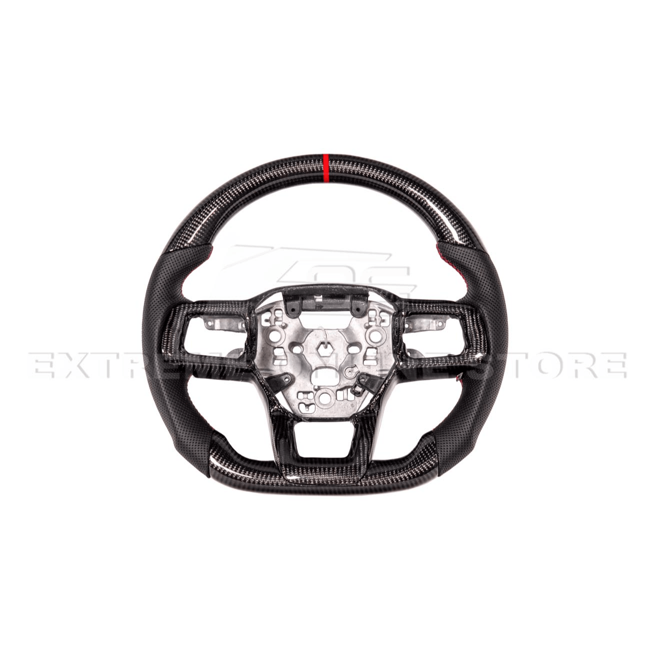 Ford Mustang S650 Carbon Fiber Steering Wheel Perforated Leather Red Stripe 2024-Up