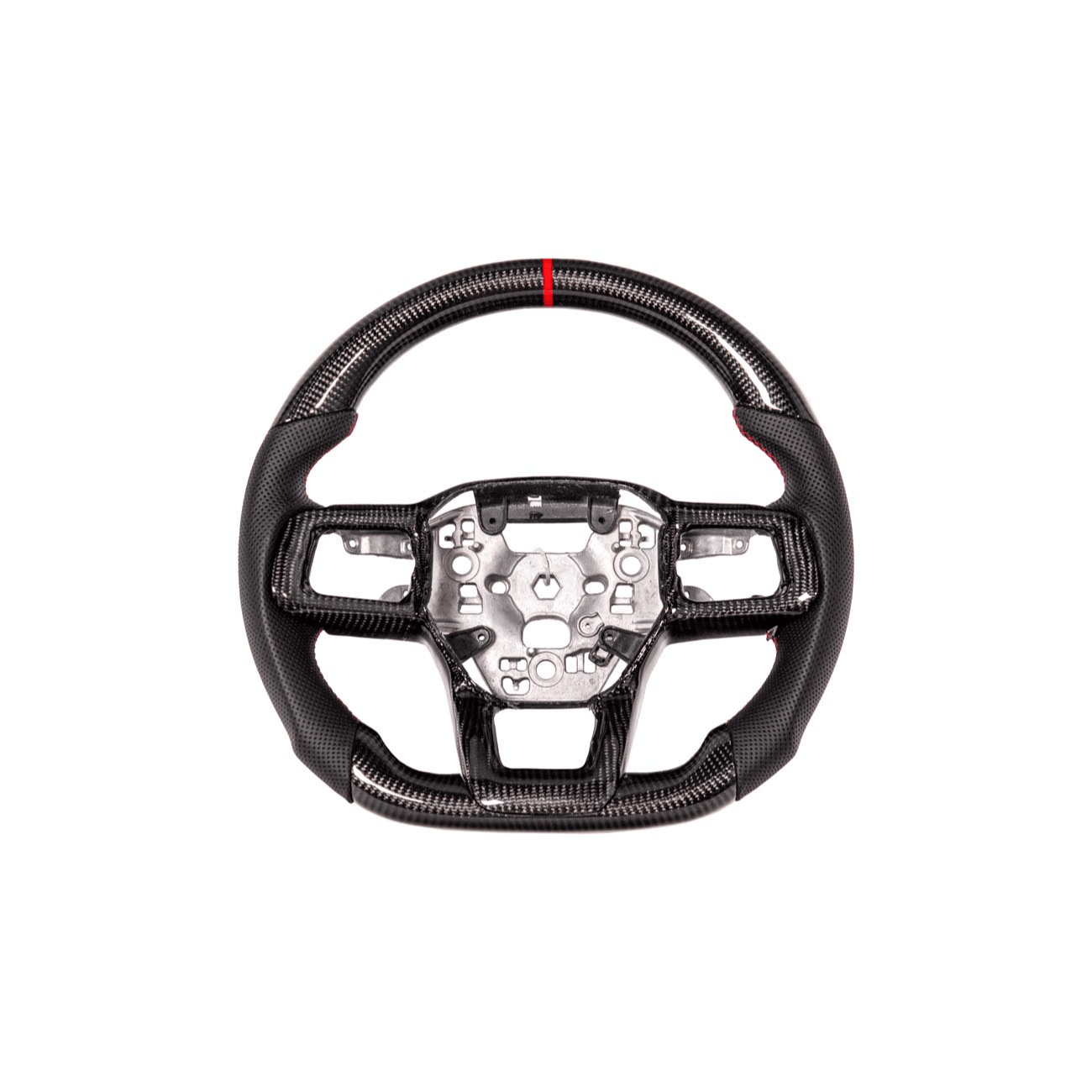 Ford Mustang S650 Carbon Fiber Steering Wheel Perforated Leather Red Stripe 2024-Up