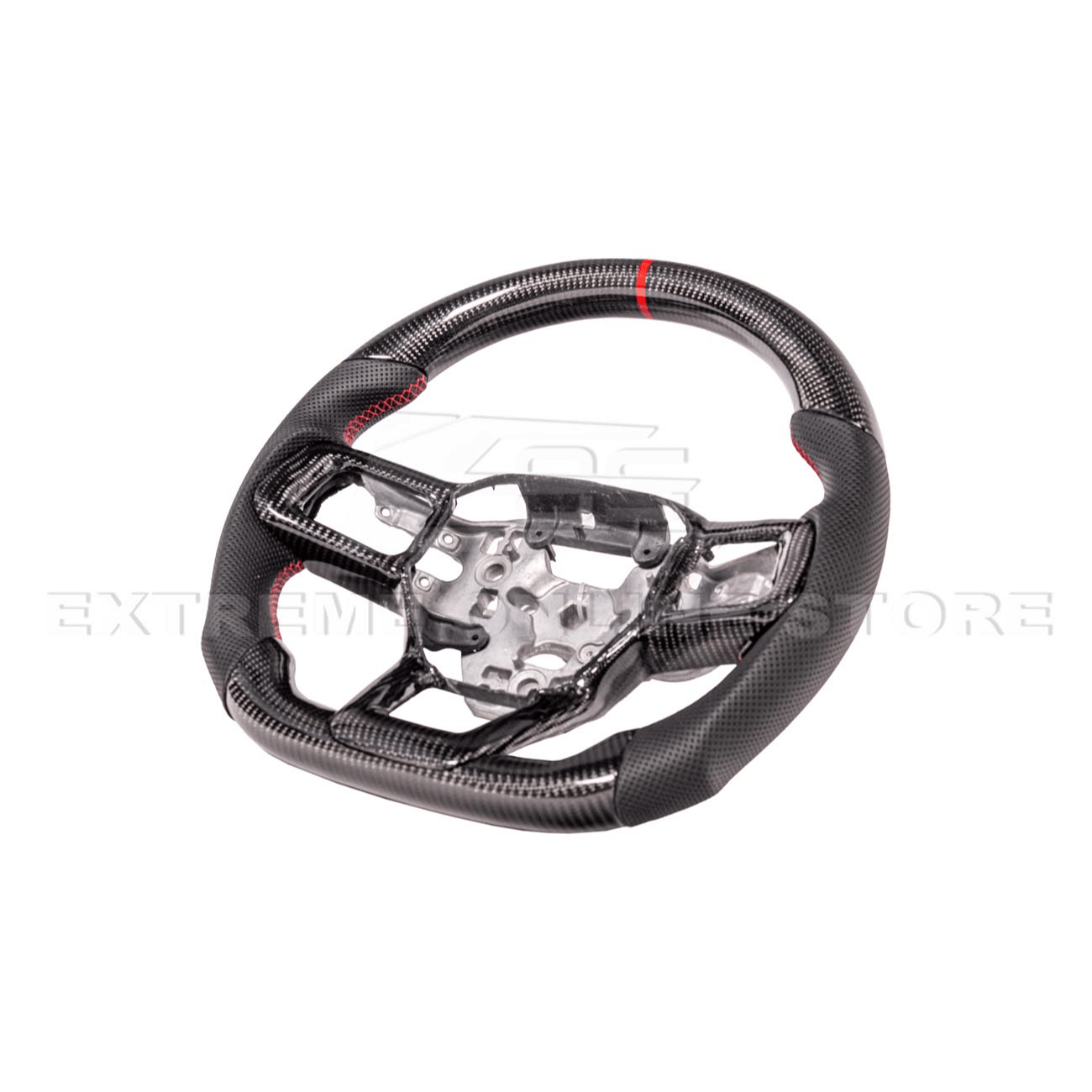 Ford Mustang S650 Carbon Fiber Steering Wheel Perforated Leather Red Stripe 2024-Up