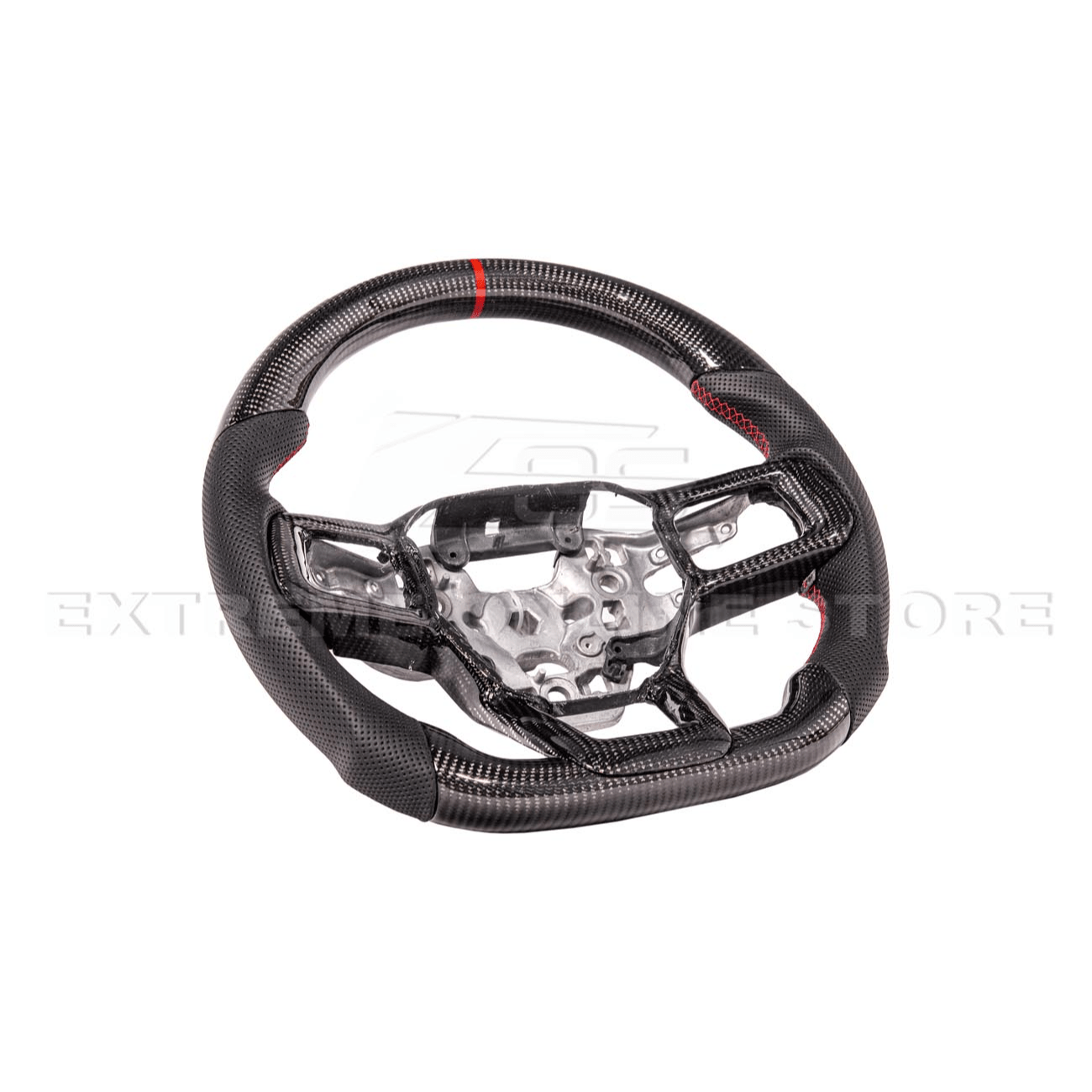 Ford Mustang S650 Carbon Fiber Steering Wheel Perforated Leather Red Stripe 2024-Up