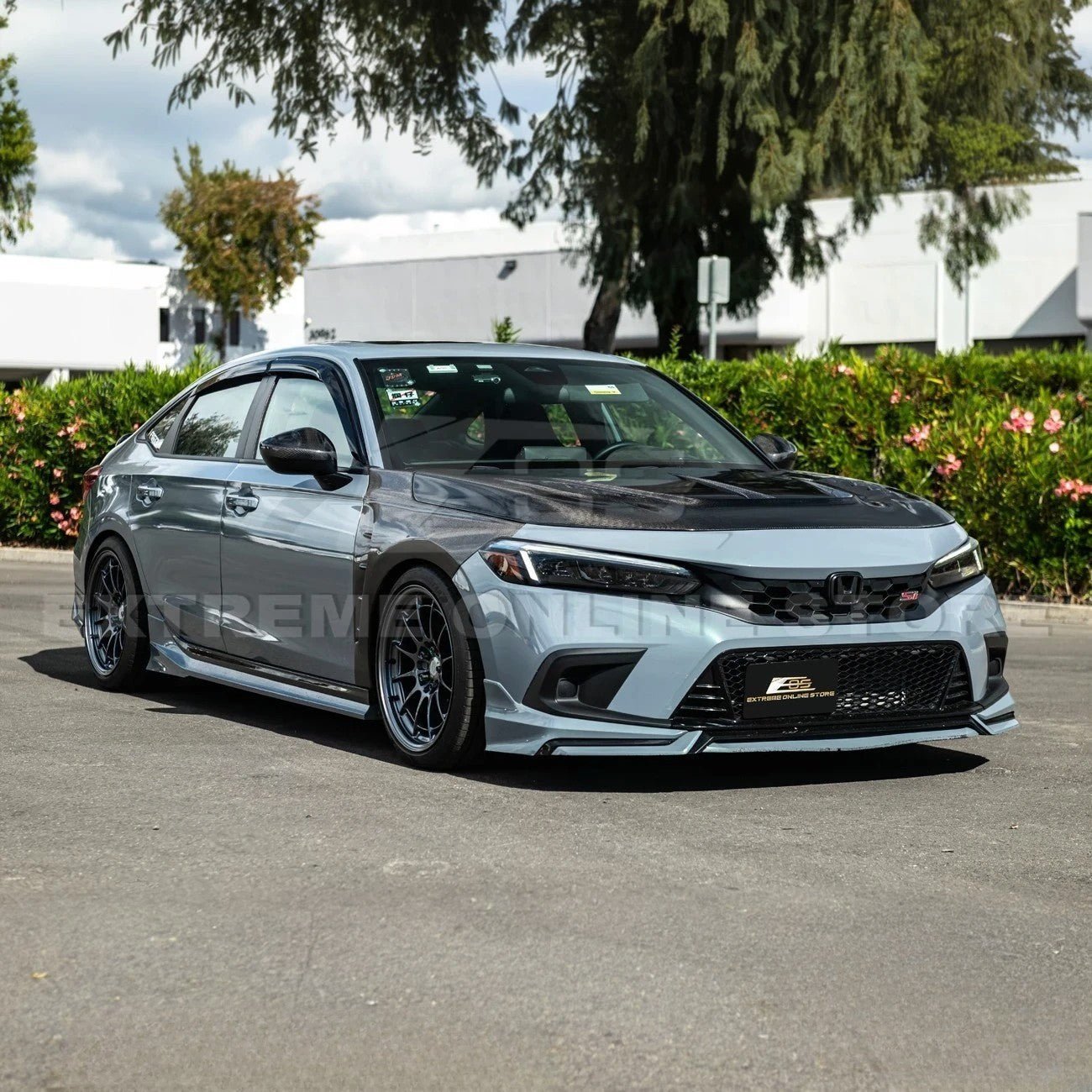 Honda Civic Varis Style Carbon Fiber Front Vented Bumper Hood 2022-Up