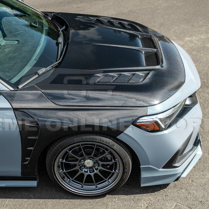 Honda Civic Varis Style Carbon Fiber Front Vented Bumper Hood 2022-Up
