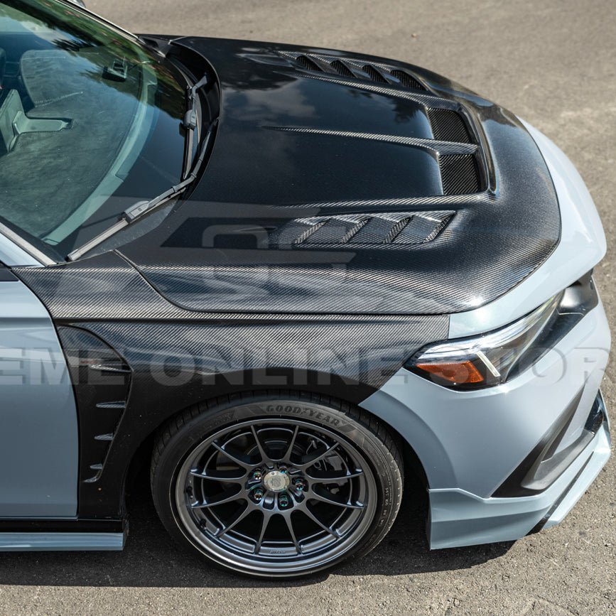 Honda Civic 11th Gen Varis Style Carbon Fiber Front Vented Hood with FL5 Fender Kit 2022-Up