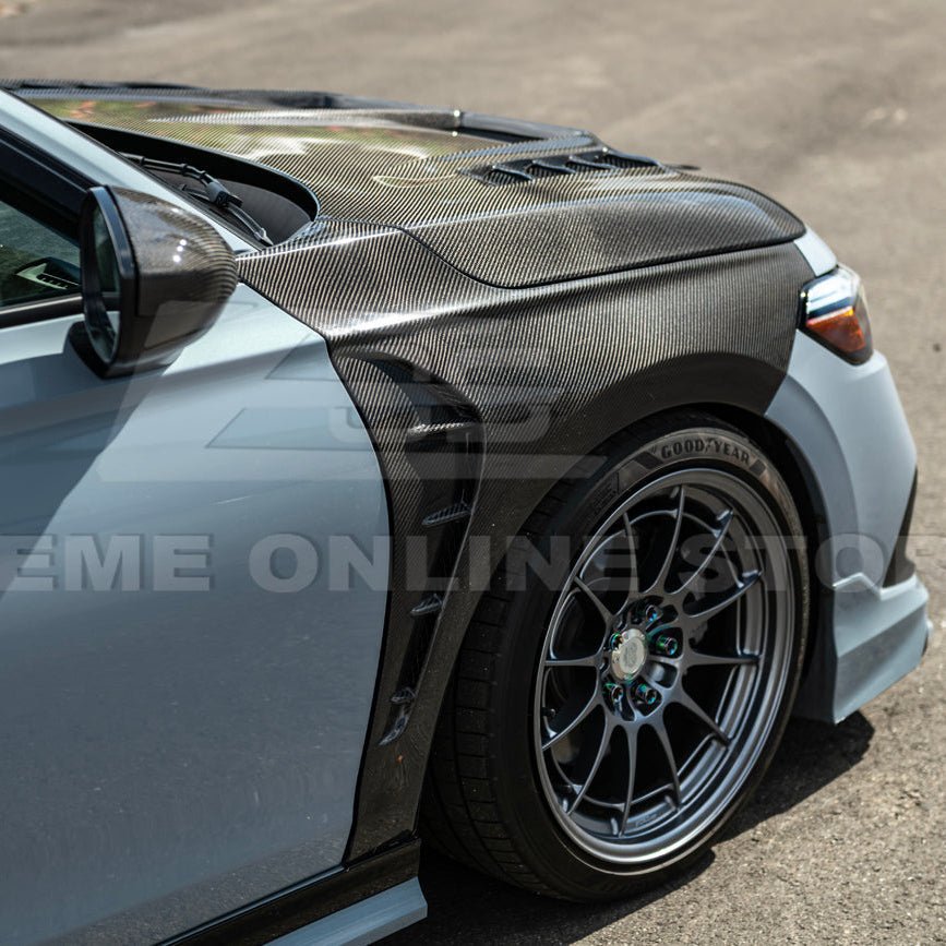Honda Civic 11th Gen Varis Style Carbon Fiber Front Vented Hood with FL5 Fender Kit 2022-Up