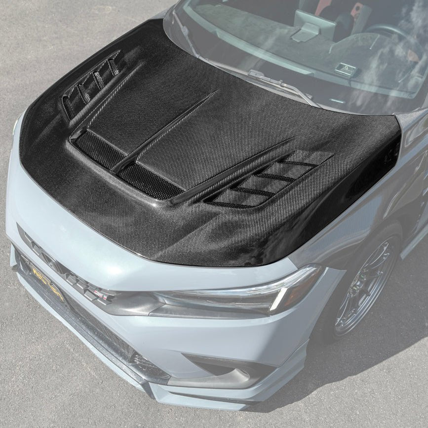 Honda Civic Varis Style Carbon Fiber Front Vented Bumper Hood 2022-Up