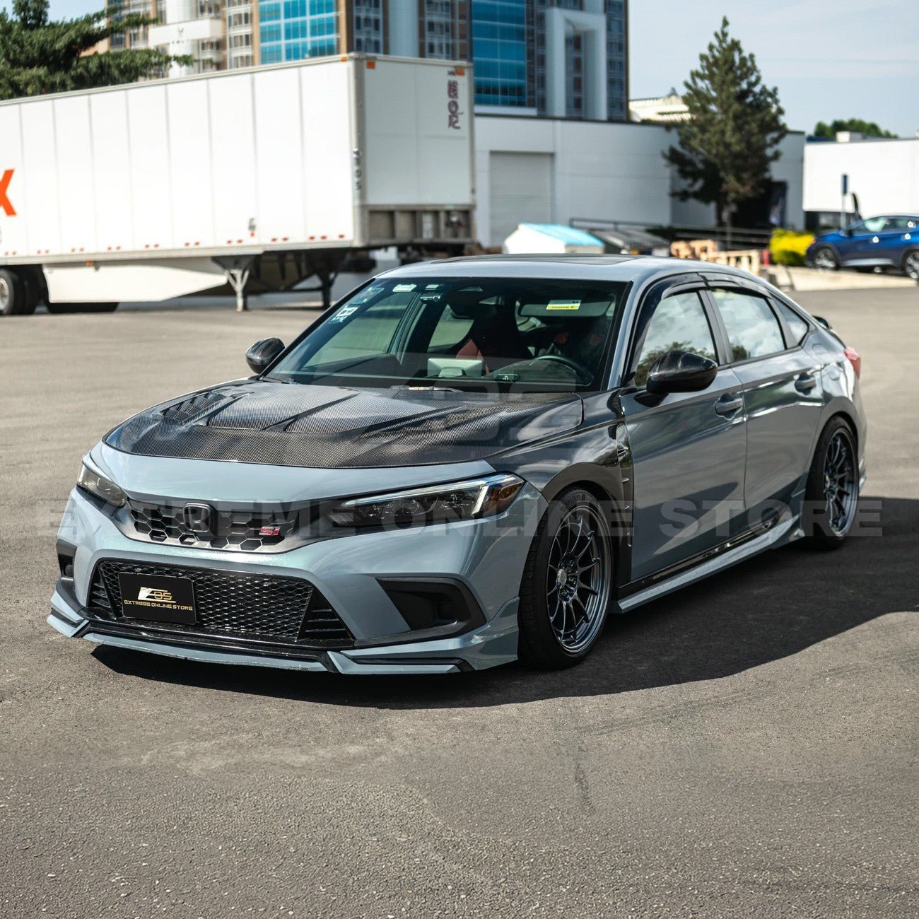 Honda Civic Varis Style Carbon Fiber Front Vented Bumper Hood 2022-Up
