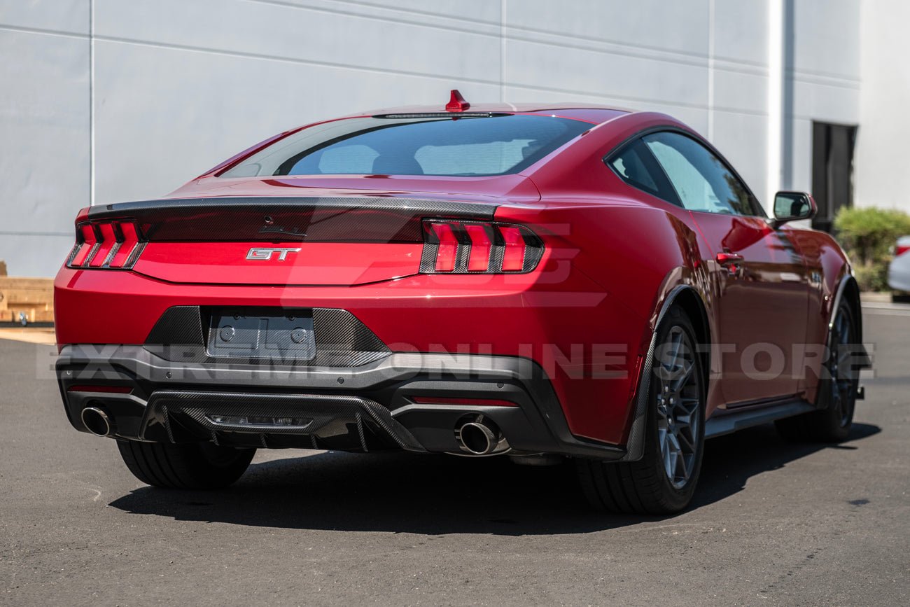 Ford Mustang S650 Performance Style Dry Carbon Fiber Rear Finned Bumper Diffuser 2024-Up