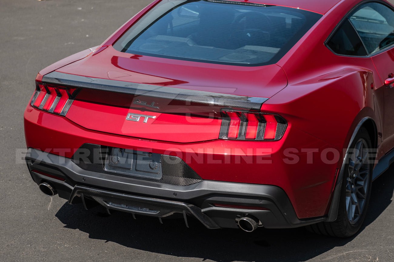 Ford Mustang S650 Performance Style Dry Carbon Fiber Rear Finned Bumper Diffuser 2024-Up