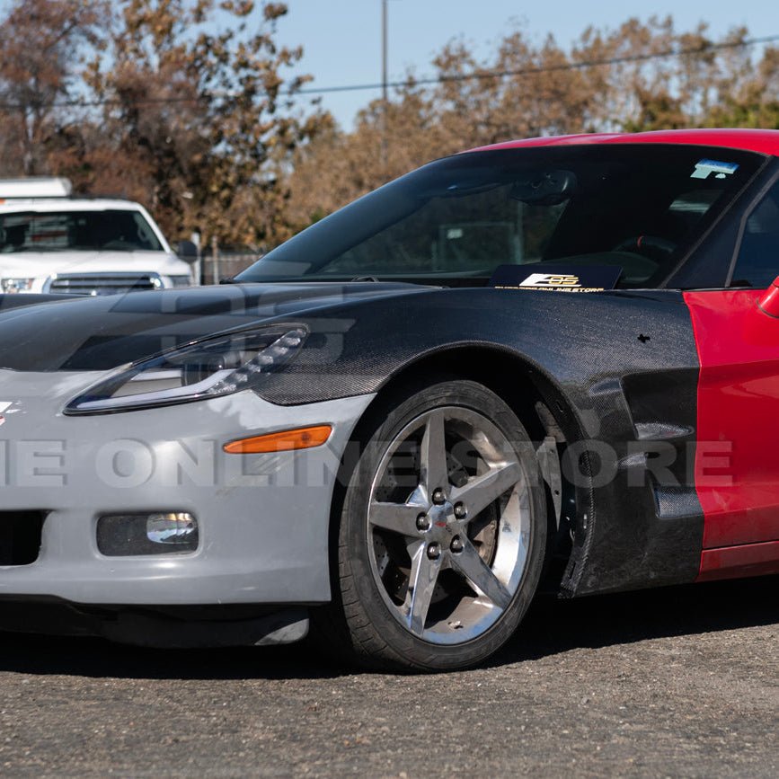 Chevrolet Corvette C6 ZR1 Style Carbon Fiber / Matte Black Front Wide Body Fender Pair 2005-2013