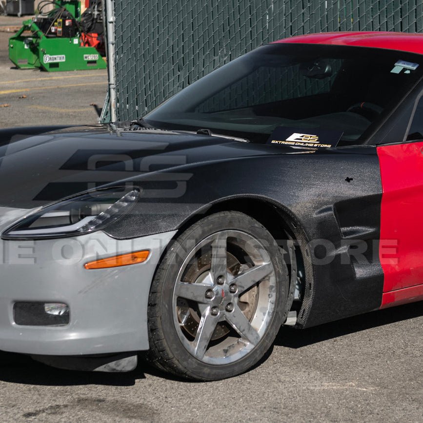 Chevrolet Corvette C6 ZR1 Style Carbon Fiber / Matte Black Front Wide Body Fender Pair 2005-2013