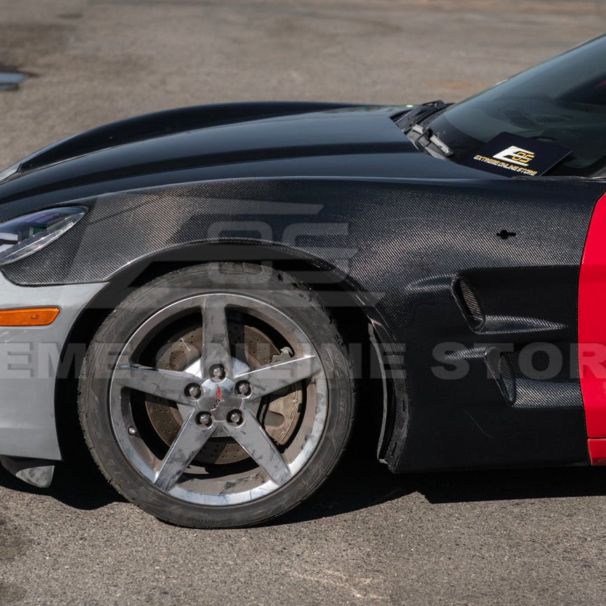 Chevrolet Corvette C6 ZR1 Style Carbon Fiber / Matte Black Front Wide Body Fender Pair 2005-2013