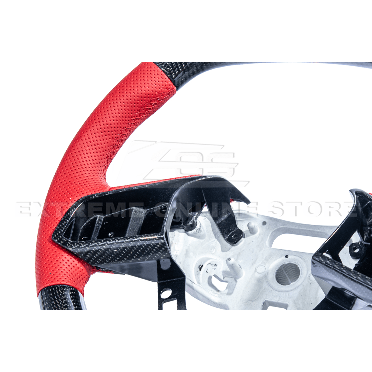 Corvette C8 CARBON FIBER Red Perforated Leather Stripe Steering Wheel