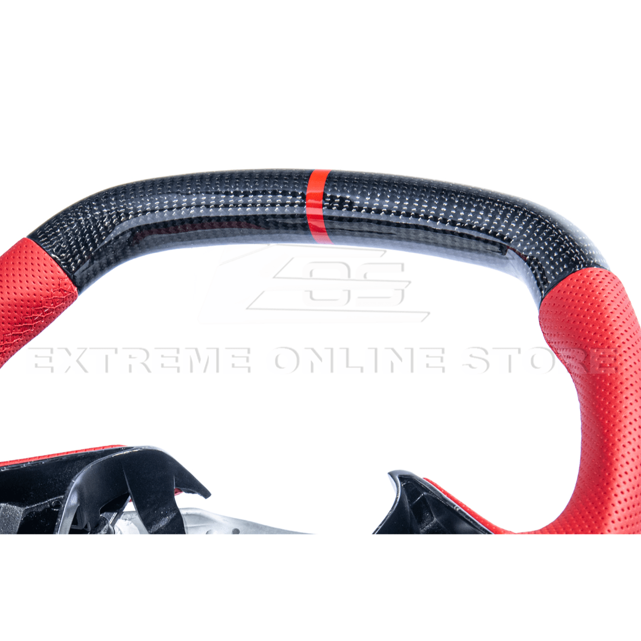 Corvette C8 CARBON FIBER Red Perforated Leather Stripe Steering Wheel