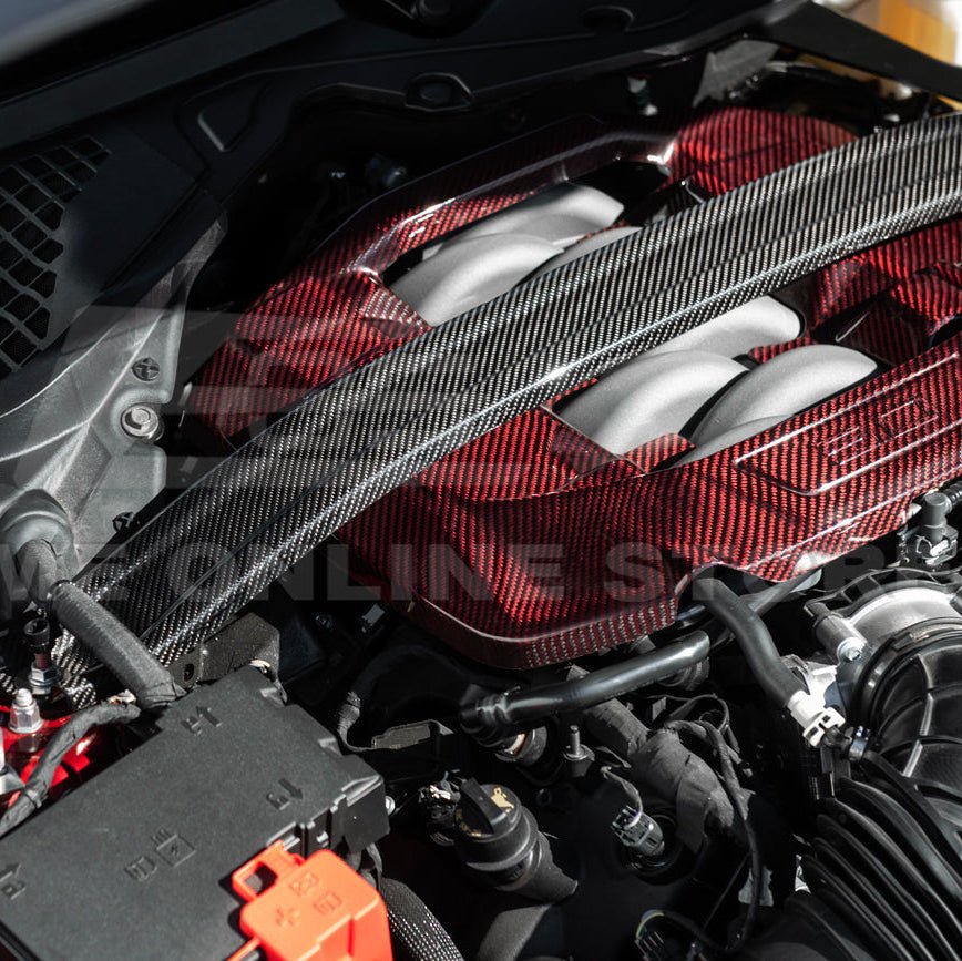 Mustang S650 Dark Horse Style Dry Carbon Fiber Engine Strut Brace Tower Bar 2024-Up