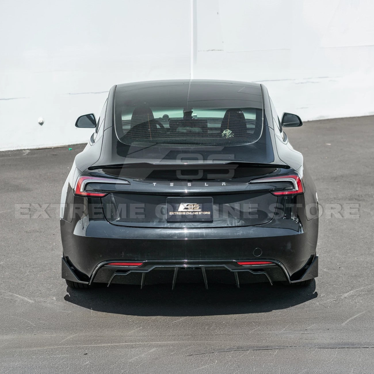 Tesla Model 3 Highland Track Style Gloss Black Rear Bumper Diffuser Lip 2024-Up