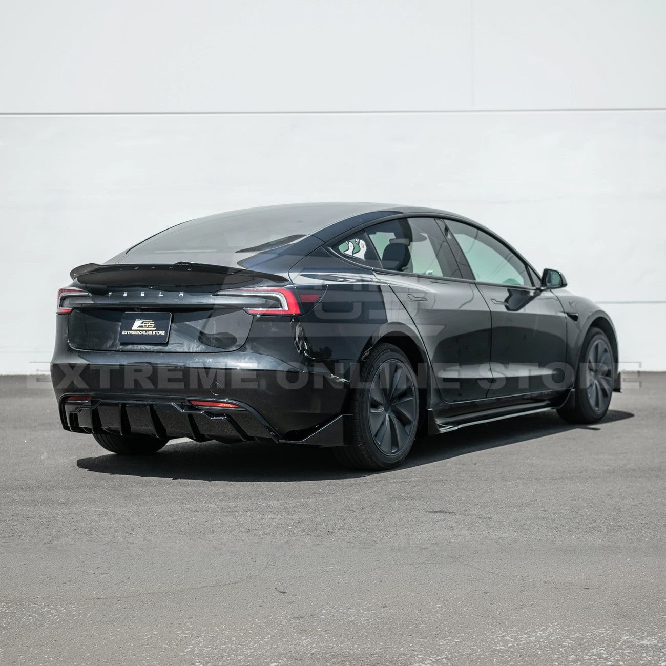 Tesla Model 3 Highland Track Style Gloss Black Rear Bumper Diffuser Lip 2024-Up
