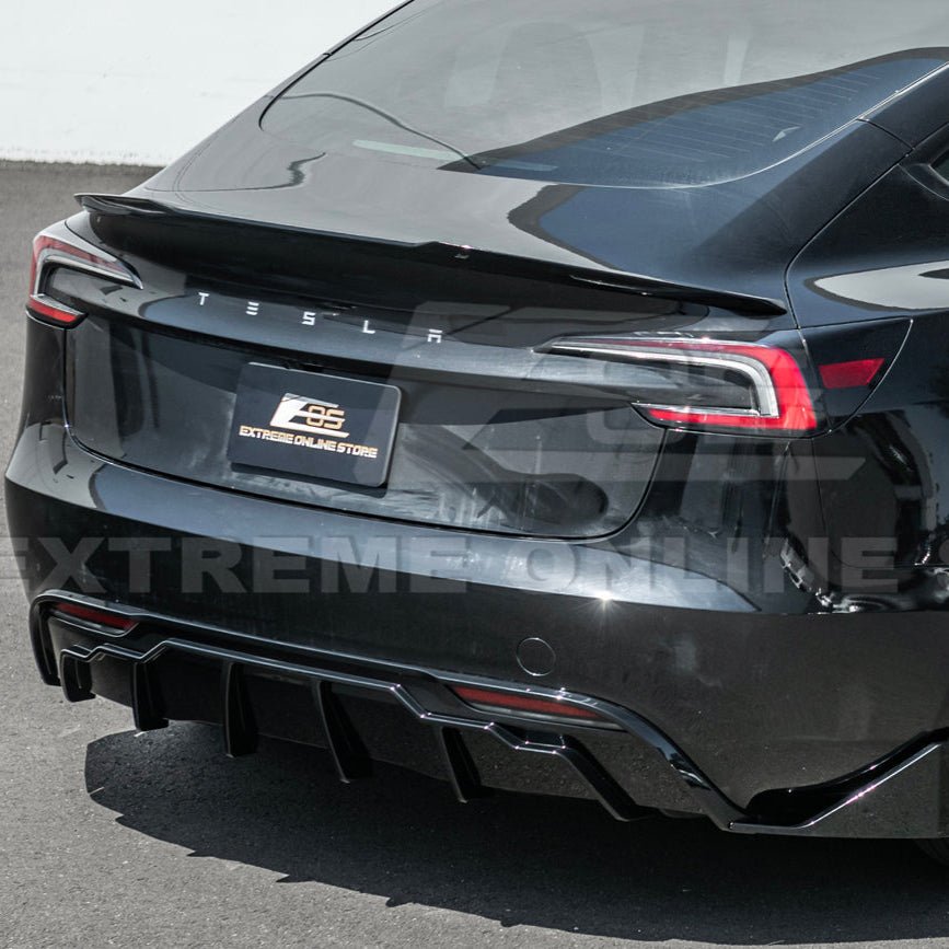 Tesla Model 3 Highland Track Style Gloss Black Rear Bumper Diffuser Lip 2024-Up