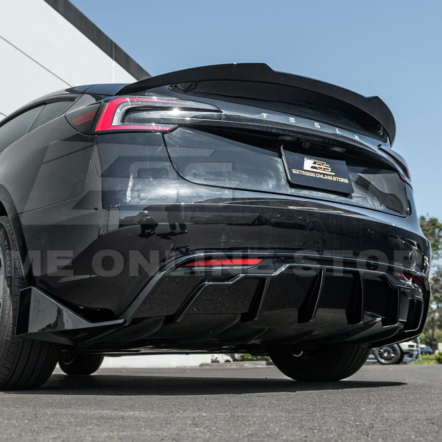 Tesla Model 3 Highland Track Style Gloss Black Rear Bumper Diffuser Lip 2024-Up