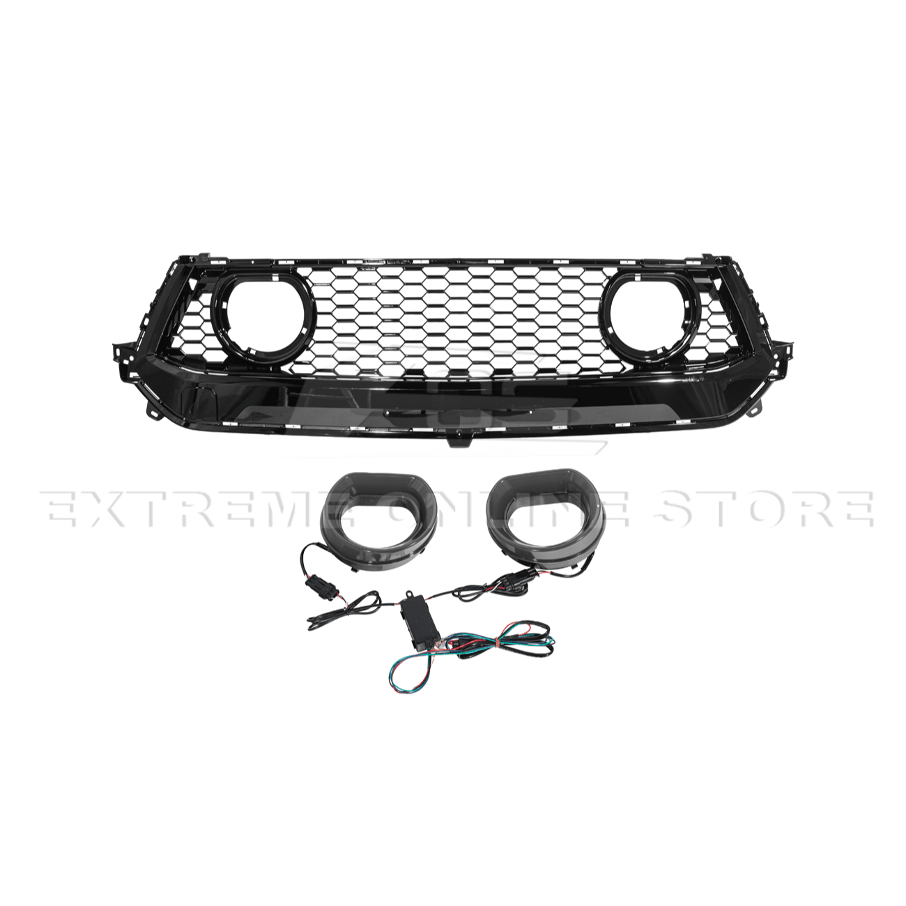 Ford Mustang S650 GTV Style Gloss Black LED Front Upper Grille Air Intakes 2024-Up