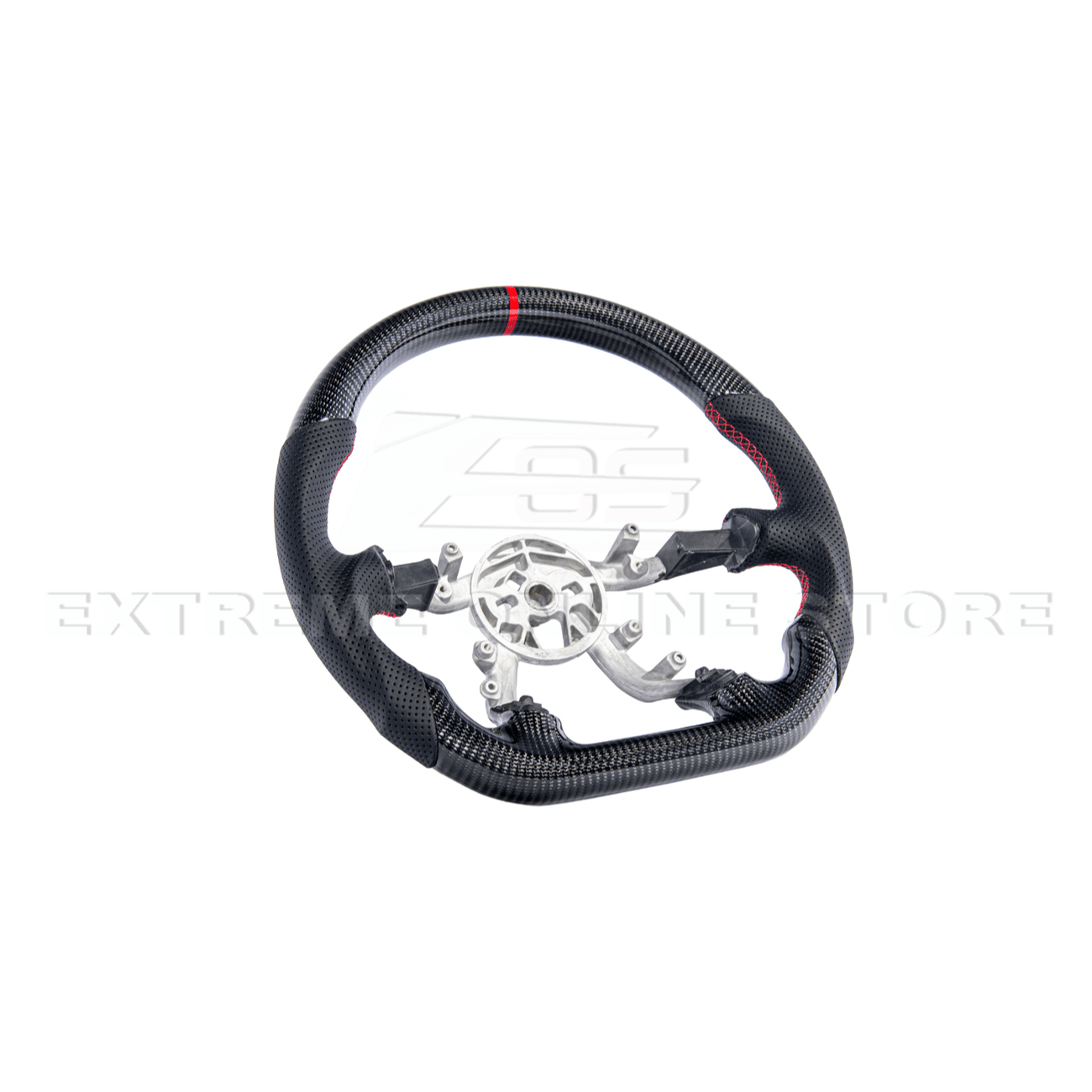 Corvette C5 Black Perforated Leather Red Stripe Carbon Fiber Steering Wheel (1997–2004)