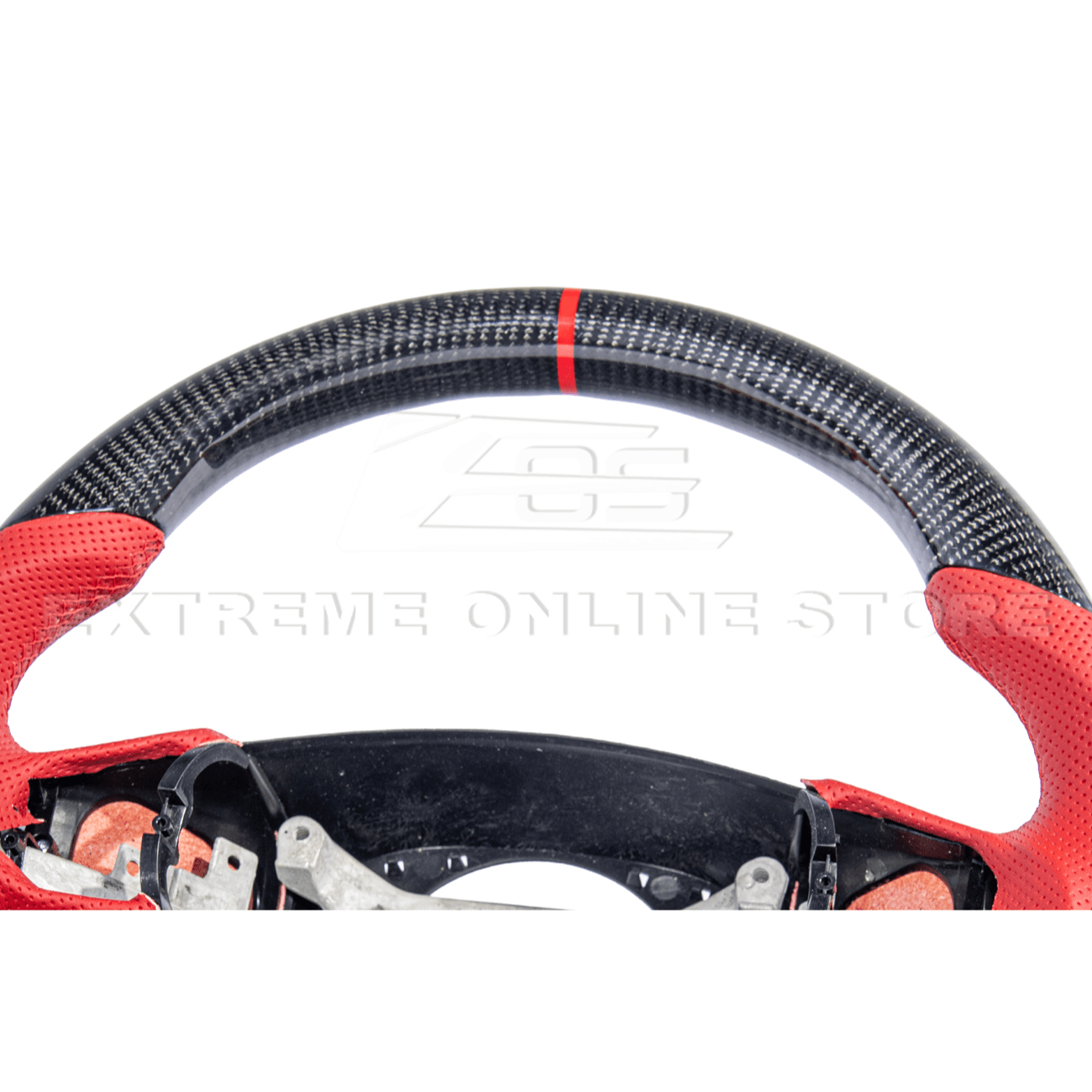 Chevrolet Corvette C6 Carbon Fiber Steering Wheel Red Perforated Leather Stripe 2005-2013