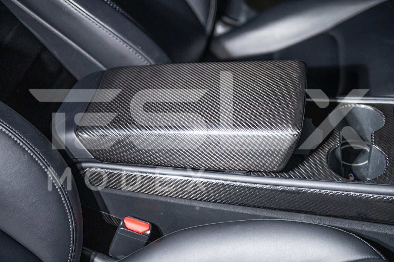 Tesla Model 3 Model Y Carbon Fiber Interior Center Armrest Cover 2020-Up