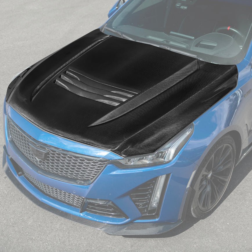 Cadillac CT5 / CT5-V Carbon Fiber Front Bumper Hood Vented Cover Blackwing Style 2020-Up