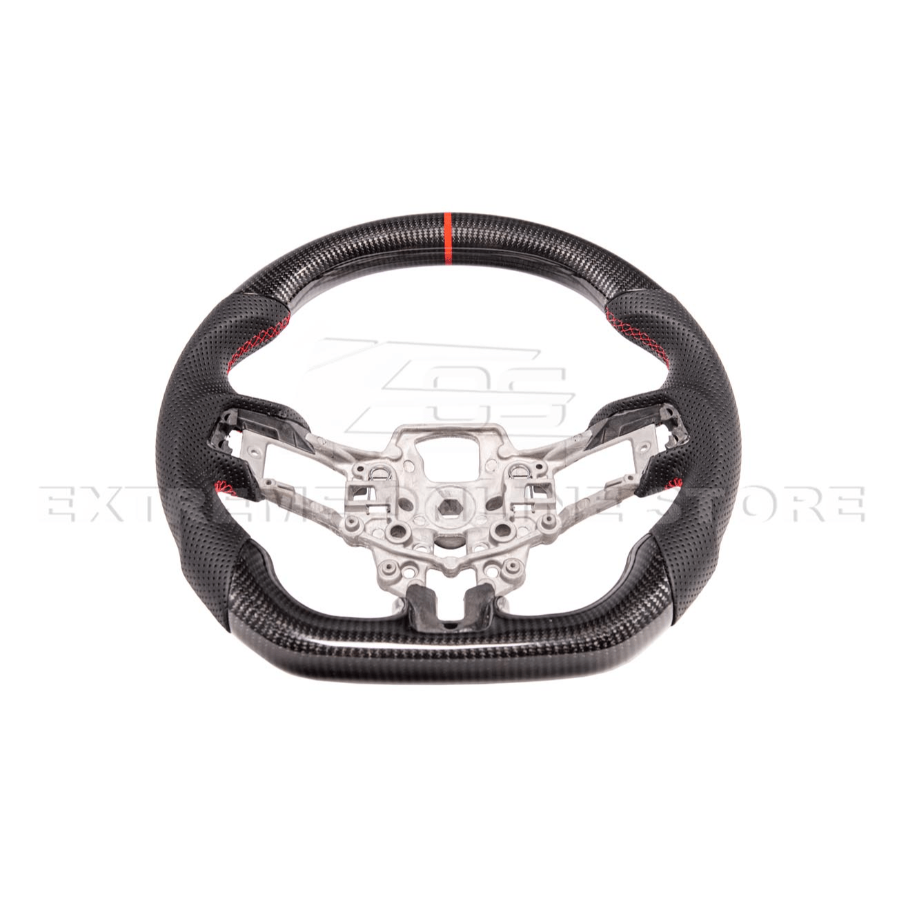 Mustang S550 Black Leather Red Stitching Carbon Fiber Steering Wheel 2015-2023