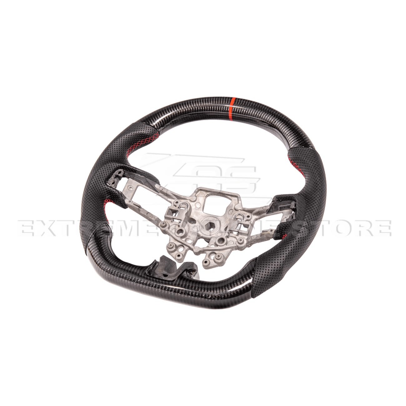 Mustang S550 Black Leather Red Stitching Carbon Fiber Steering Wheel 2015-2023