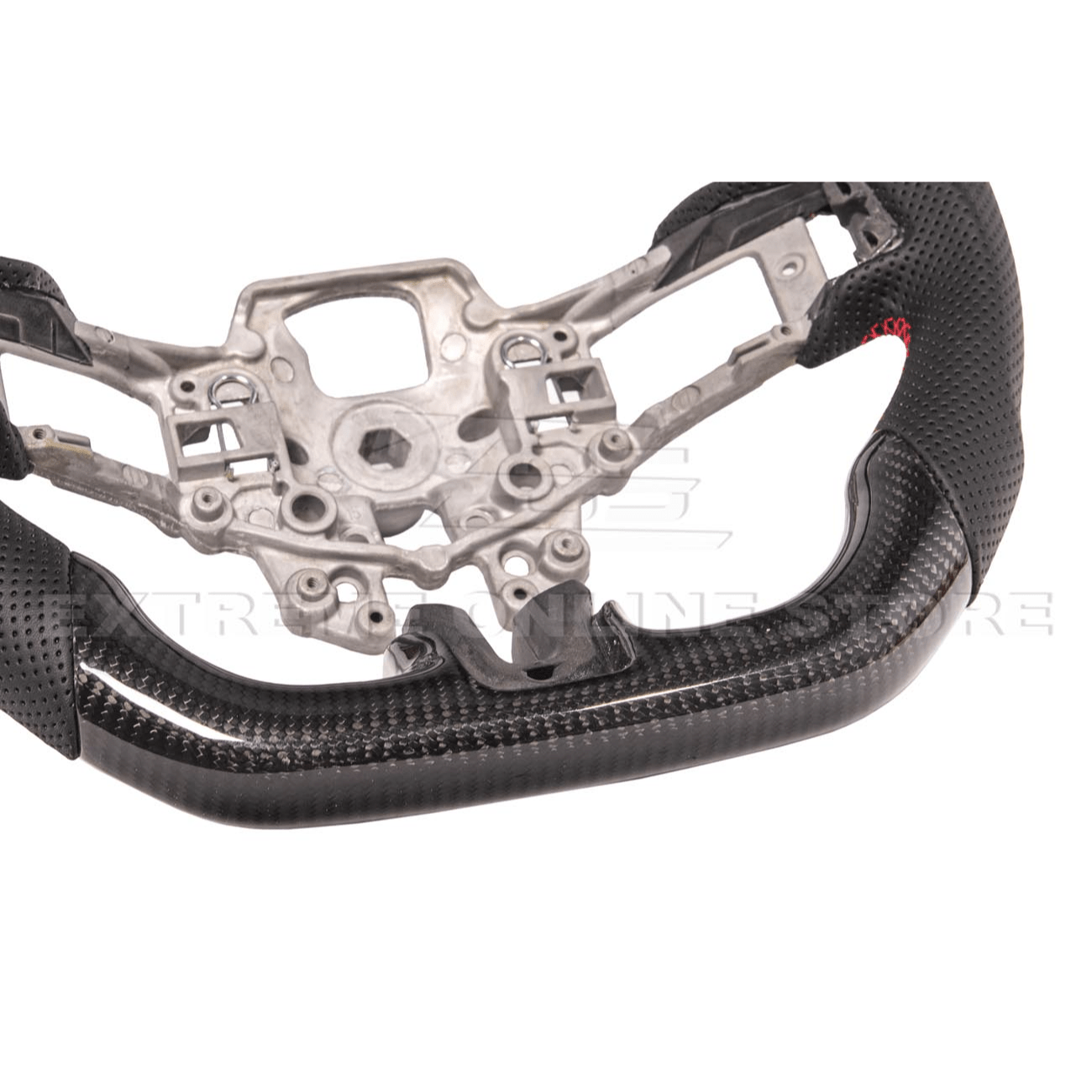 Mustang S550 Black Leather Red Stitching Carbon Fiber Steering Wheel 2015-2023