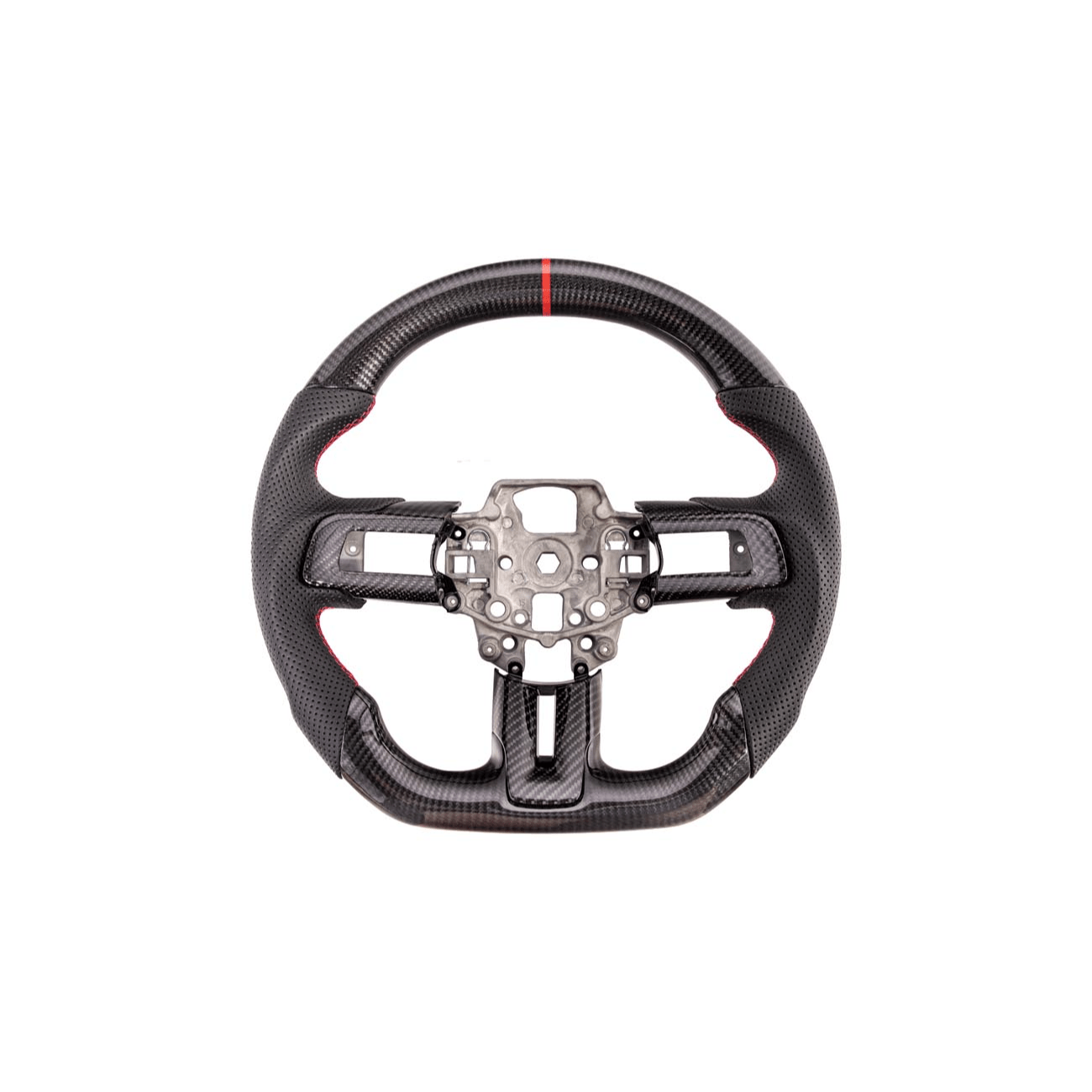 Mustang S550 Black Leather Red Stitching Carbon Fiber Steering Wheel 2015-2023