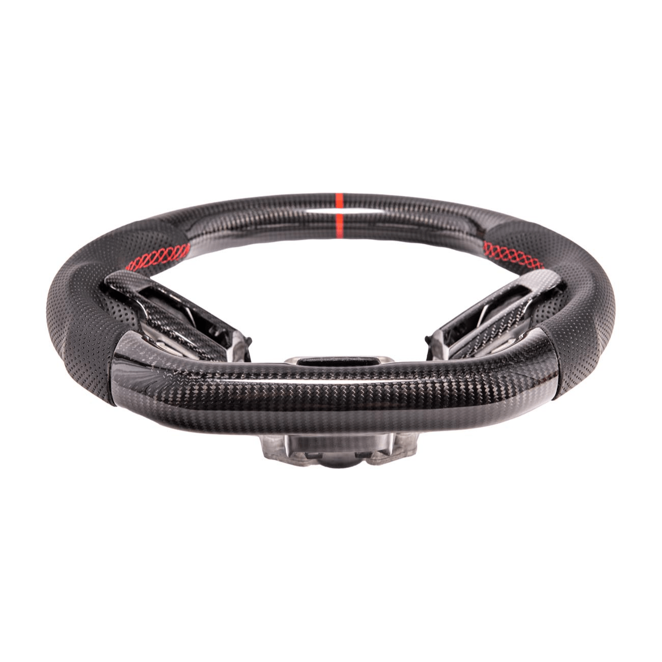 Mustang S550 Black Leather Red Stitching Carbon Fiber Steering Wheel 2015-2023