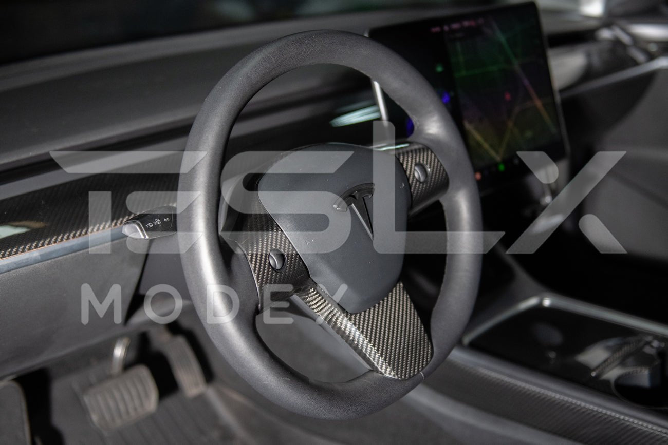 Tesla Model 3 Model Y Carbon Fiber Interior Steering Wheel Cover 2020-2024