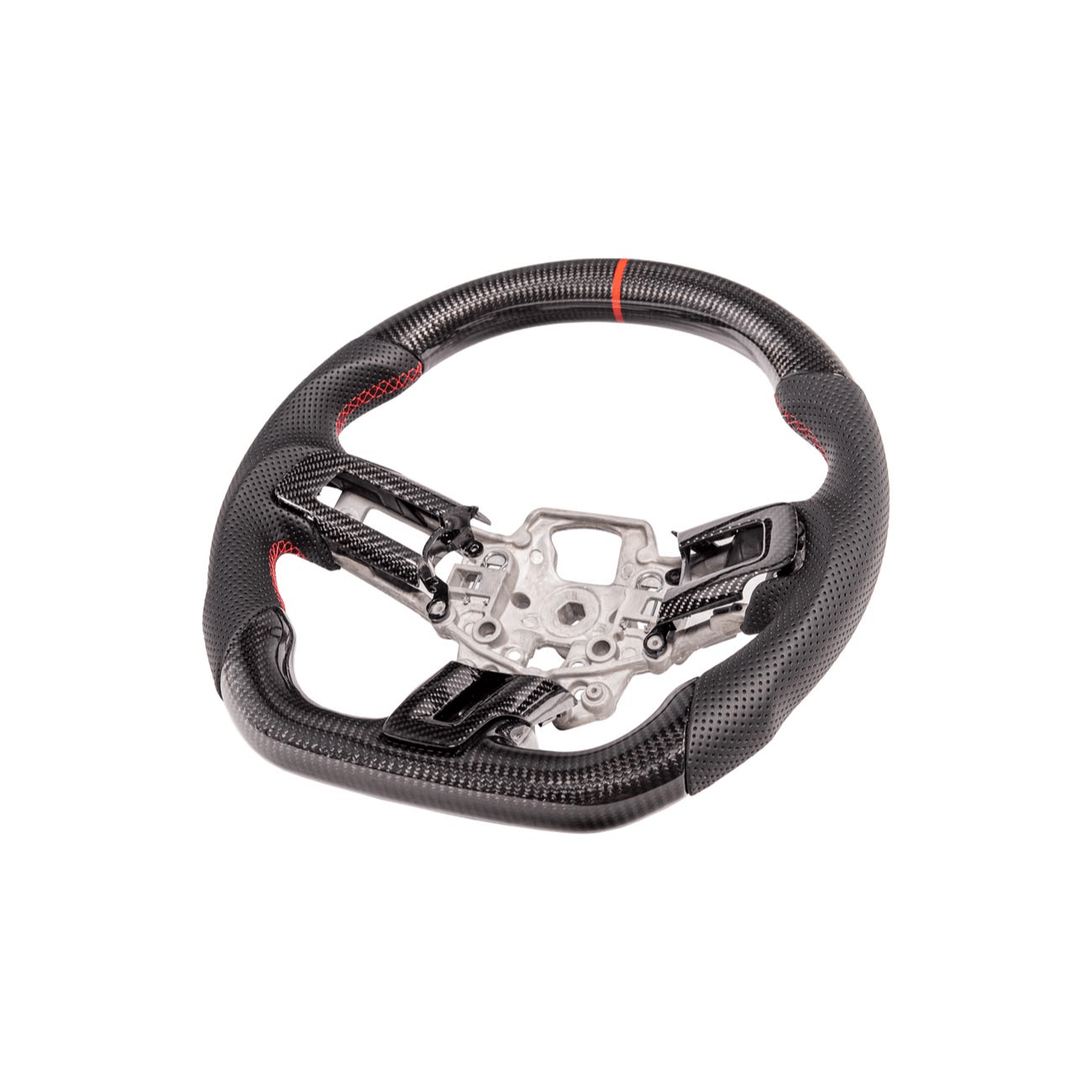 Mustang S550 Black Leather Red Stitching Carbon Fiber Steering Wheel 2015-2023