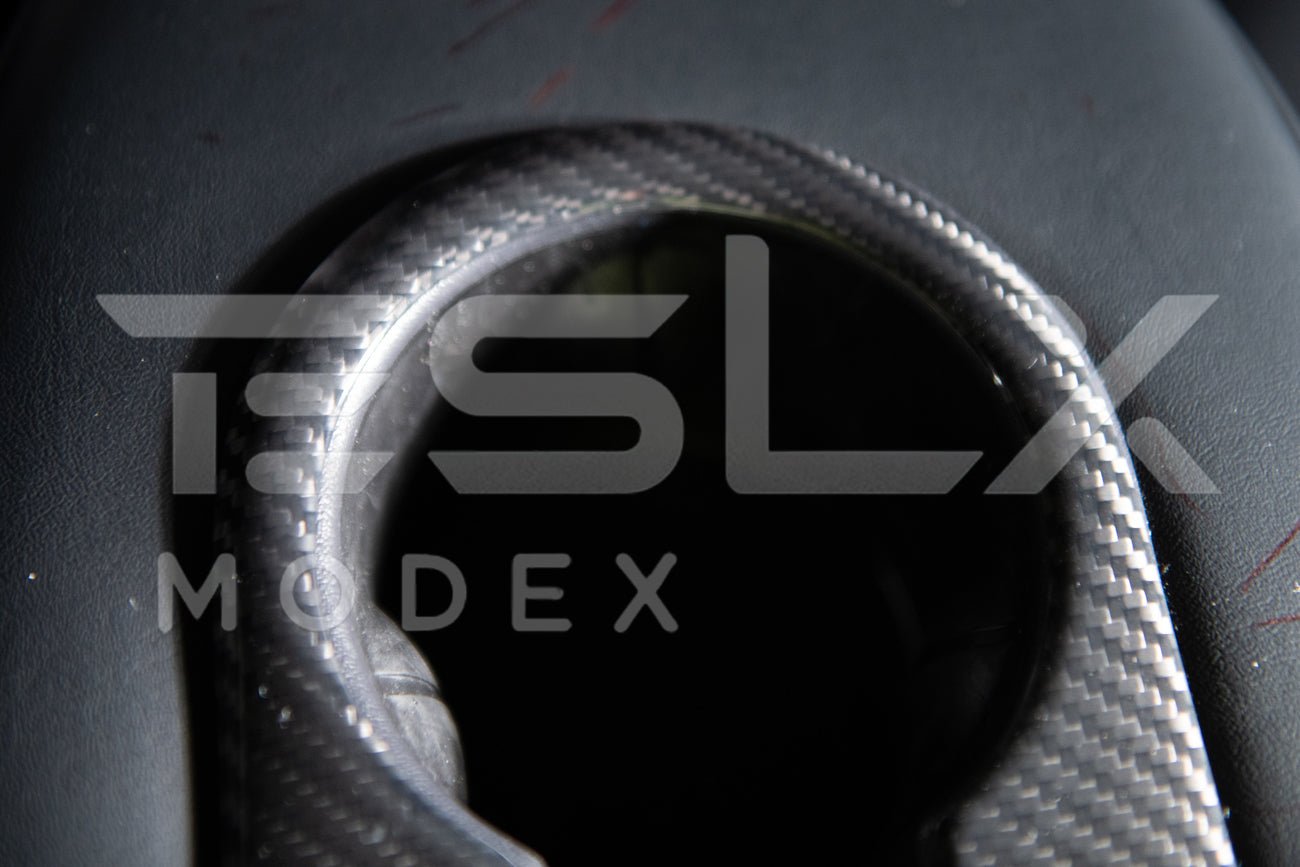 Tesla Model 3 Model Y Carbon Fiber Interior Rear Cup Holder Frame Cover 2020-2024