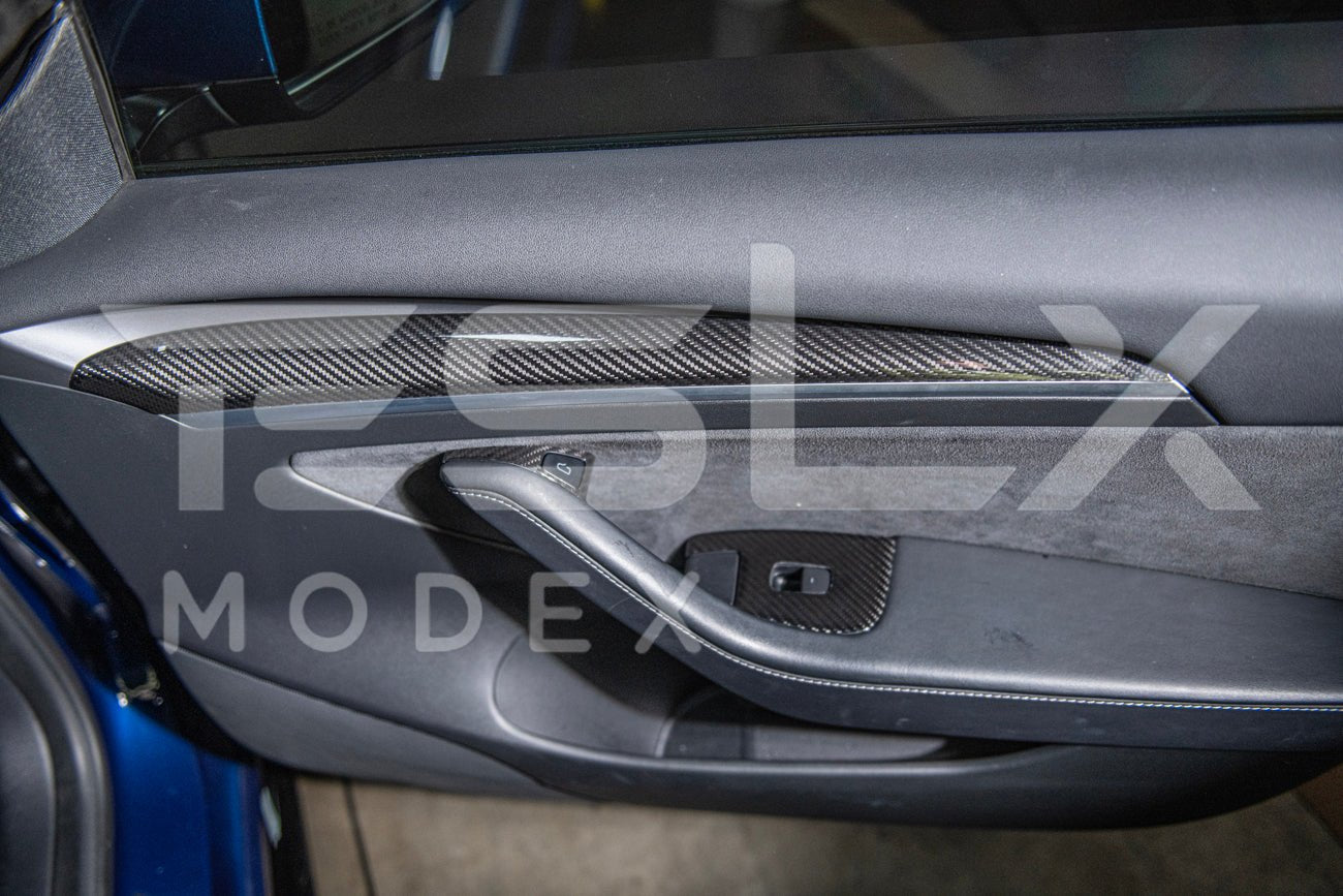 Tesla Model 3 Model Y Carbon Fiber Interior Door Trim Panel Cover 2020-2024