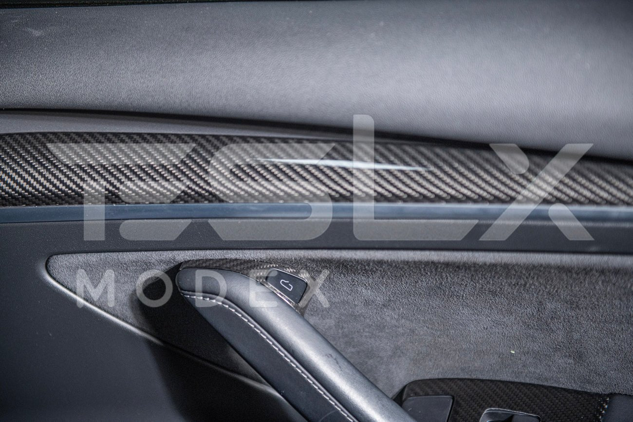 Tesla Model 3 Model Y Carbon Fiber Interior Door Trim Panel Cover 2020-2024