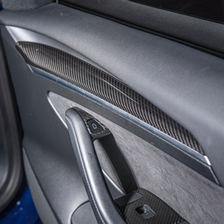 Tesla Model 3 Model Y Carbon Fiber Interior Door Trim Panel Cover 2020-2024