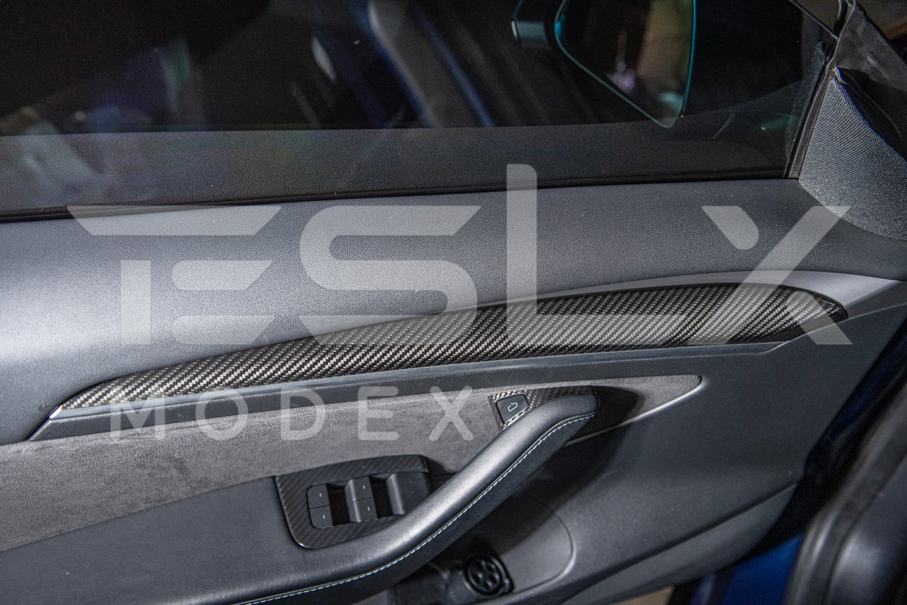 Tesla Model 3 Model Y Carbon Fiber Interior Door Trim Panel Cover 2020-2024