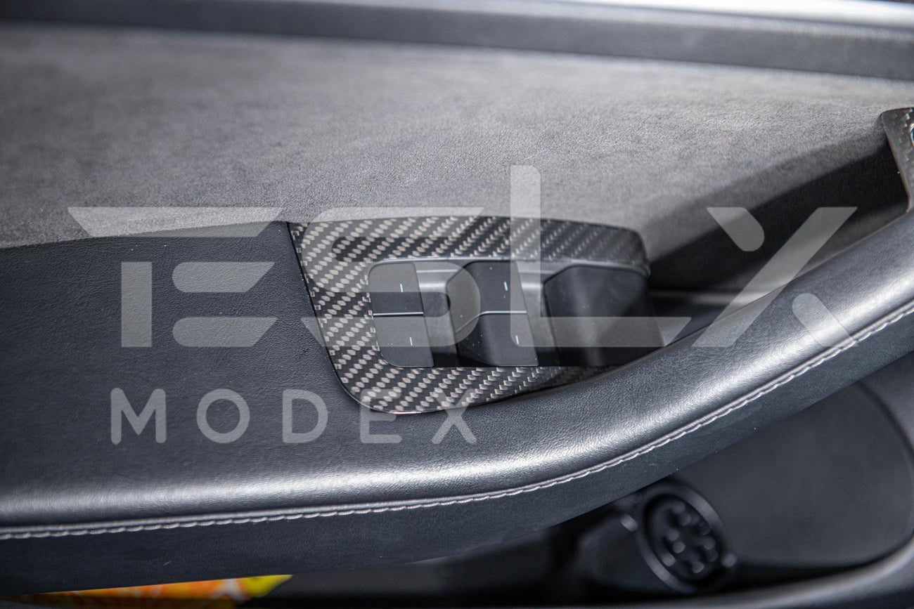 Tesla Model 3 Model Y Carbon Fiber Interior Door Glass Lifting Panel Cover 2020-2024
