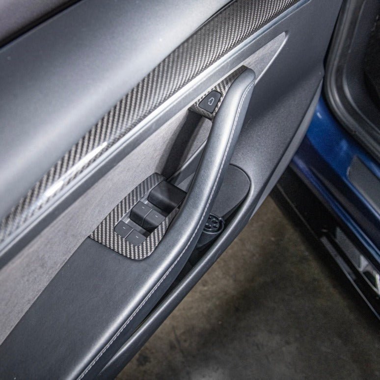 Tesla Model 3 Model Y Carbon Fiber Interior Door Glass Lifting Panel Cover 2020-2024