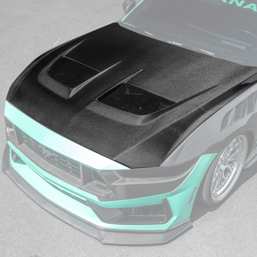 Ford Mustang S650 GTD Style Carbon Fiber Front Bumper Hood 2024-Up