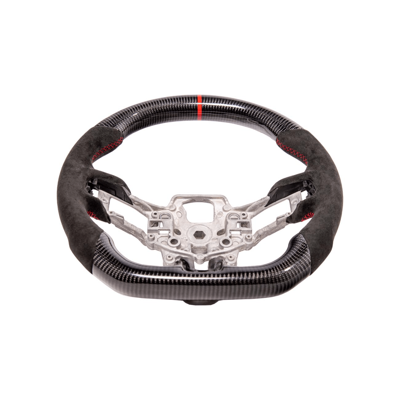 Mustang S550 Black Leather Red Stitching Carbon Fiber Steering Wheel 2015-2023