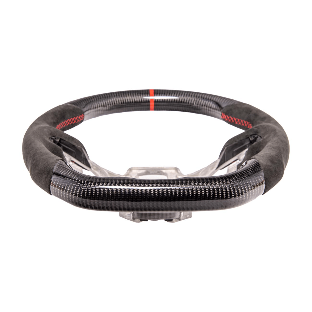 Mustang S550 Black Leather Red Stitching Carbon Fiber Steering Wheel 2015-2023