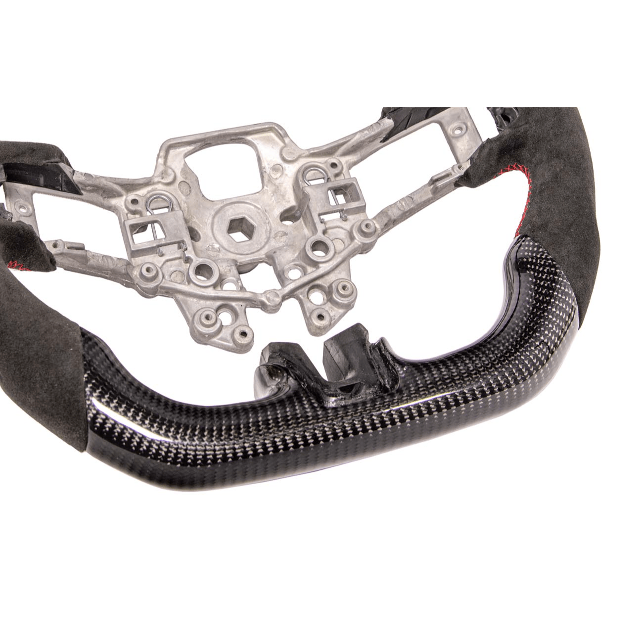 Mustang S550 Black Leather Red Stitching Carbon Fiber Steering Wheel 2015-2023